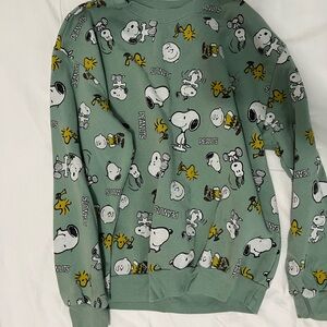 Peanuts Snoopy Patterned Green Crewneck Sweater